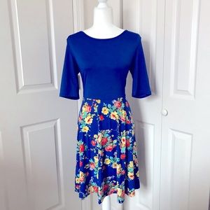 Blue Floral Fit-and-Flare Dress
